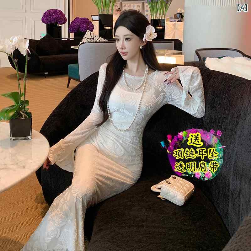 レディース ドレス 華やか セクシー 上品 パーティー キャバ フレンチ 軽量 涼しい 涼しい 社交界 エレガント 起毛 ジャカード セットアップ ホワイト イブニング