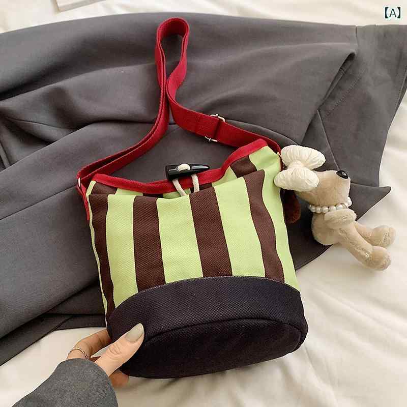 レディース バッグ 普段使い 秋冬大容量 通勤 バケット グリーン キャンバス カジュアル クロス ボディバッグ