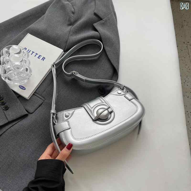 レディース バッグ 普段使い 秋冬 クロス ボディバッグ フレンチ ショルダーシルバー 脇下