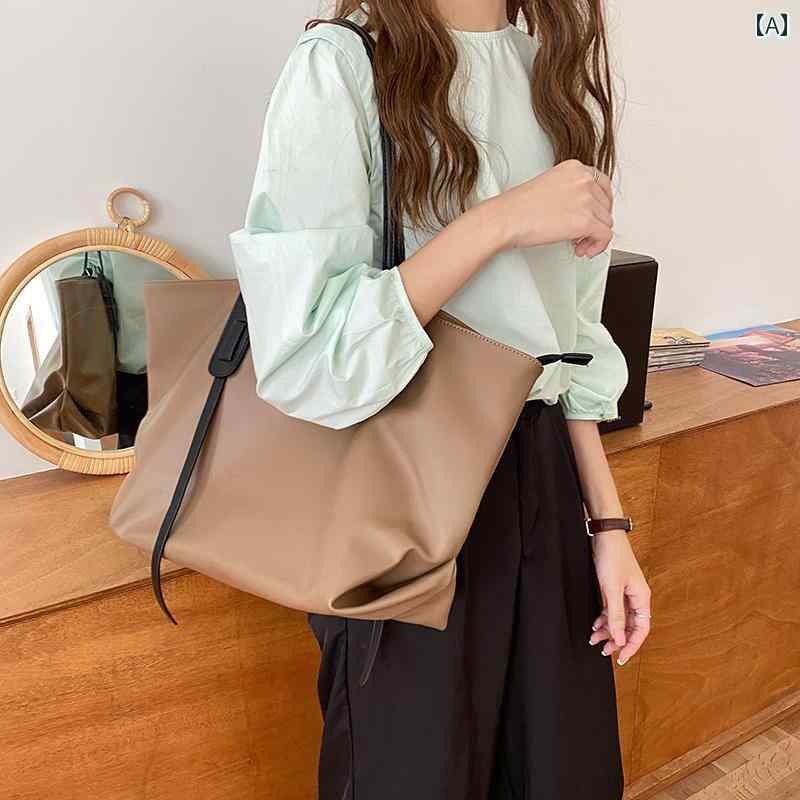 レディース バッグ 普段使い 新 韓国 pu レザー 防水 ソフト パン シンプル トート大容量 シングルショルダー(4.0)