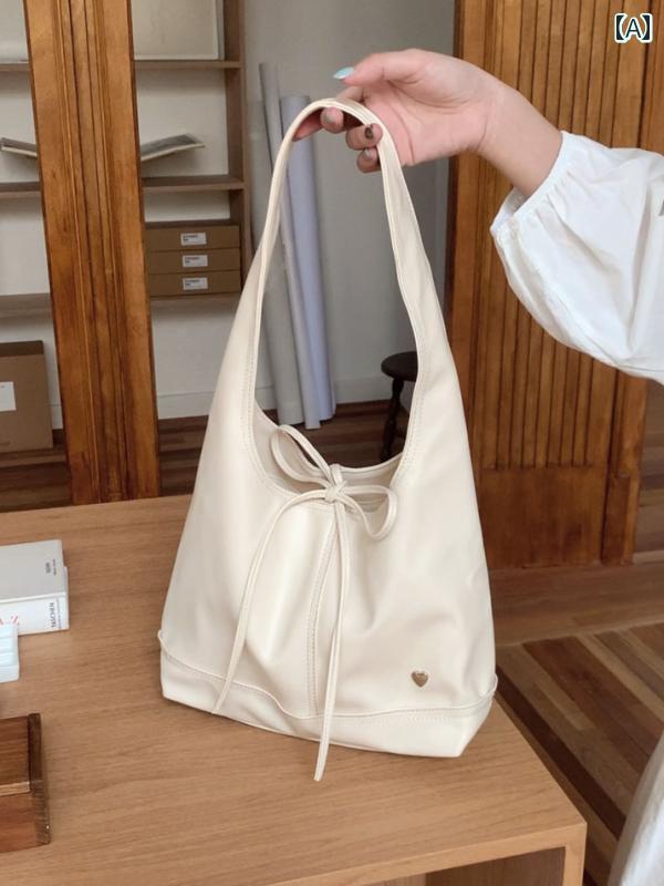 レディース バッグ 普段使い 韓国 通勤 カジュアル フレンチ リボン大容量 シングル ショルダー 脇下 トート