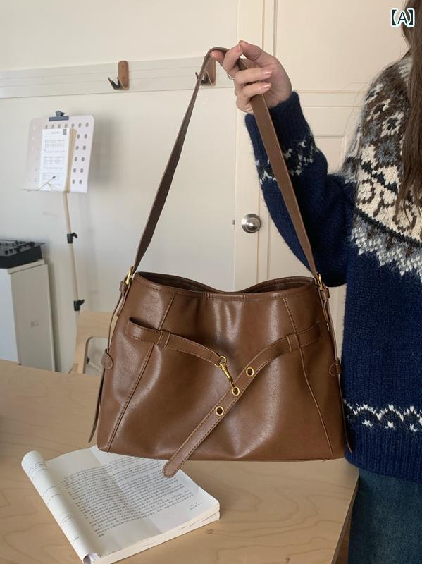 レディース バッグ 普段使い レトロ トート 秋冬 韓国 ファッション シンプル ショルダー クロス ボディバッグ大容量 カジュアル