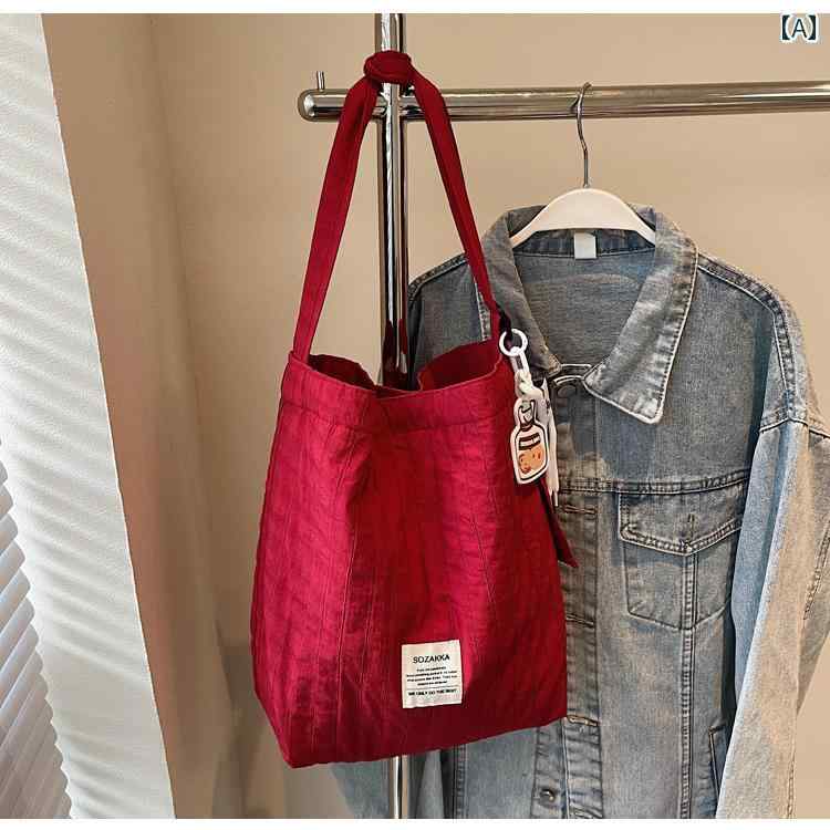 レディース バッグ 普段使い 韓国 プリーツ 大容量 キャンバス ショルダー 通勤 クロス ボディバッグ