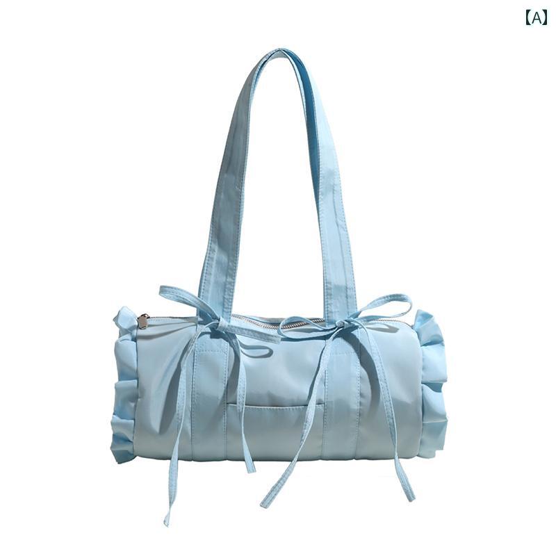 レディース バッグ 普段使い ガーリー リボン キャンバス シングル ショルダー 脇下 カジュアル 通勤 ..