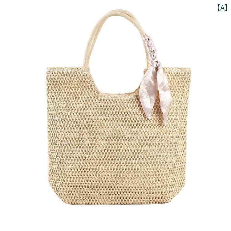 レディース バッグ 普段使い 夏 海辺 レジャー 休暇大容量 シンプル ストロー トート 脇下