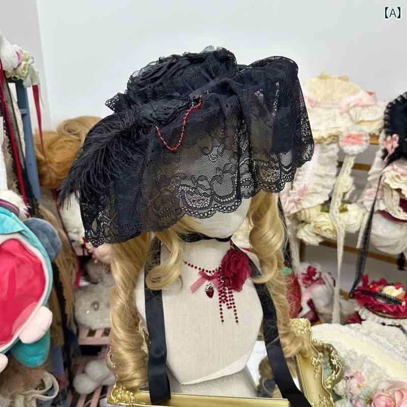 レディース 帽子 ロリータ かわいい ガーリー コスプレ 黒 フラット ハット ゴシック ダーク ハット