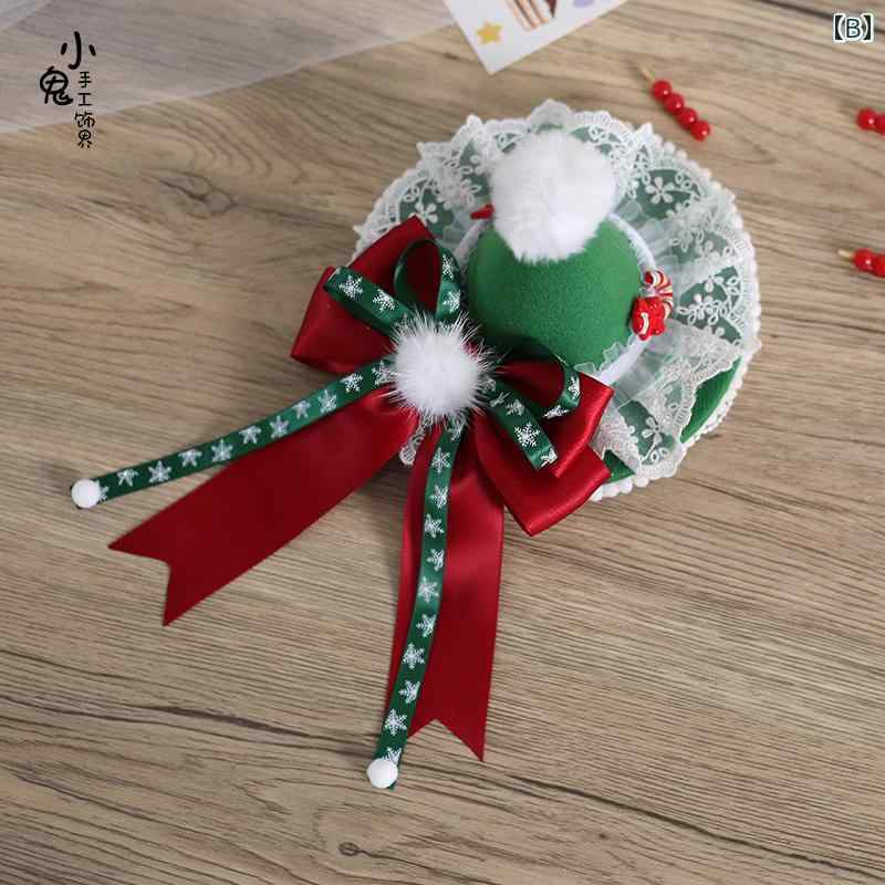 おうち健康生活のヘッドアクセサリー レディース コスプレ 小物 ガーリー クリスマス ハット 甘くて かわいい ファーボール 大きめ リボン ハット クリスマス ハット｜アングル2