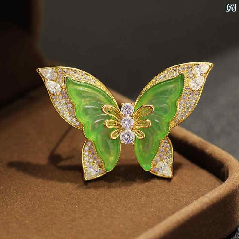ブローチ レディース アクセサリー マイクロ 舗装 ストーングリーン 樹脂 蝶 昆虫
