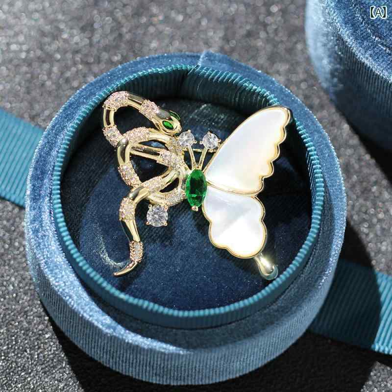 ブローチ レディース アクセサリー 軽量 涼しい 涼しい マイクロ 舗装 ストーン非対称 ヘビ パール 蝶(4)