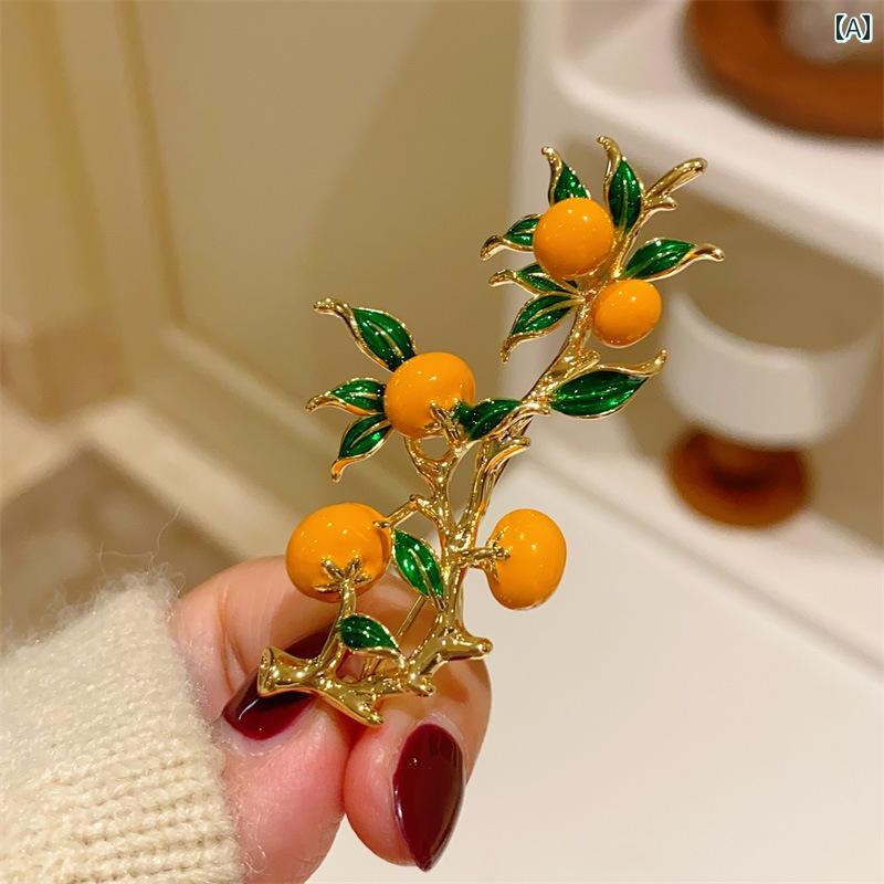 ブローチ レディース アクセサリー 新 柿 如意 チャイナ風 柿 コサージュ レトロ オイル ドリップ スー..