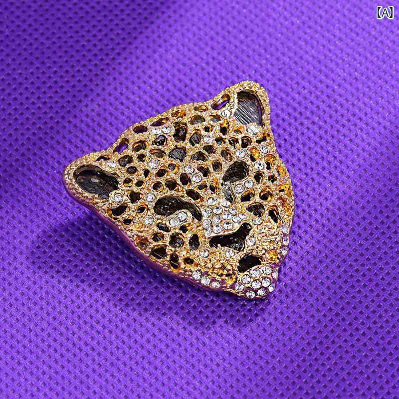 ブローチ レディース アクセサリー レトロ ファッション ラインストーン ヒョウ ヘッド 合金 動物 ピン コサージュ 衣装 バッジ(4)