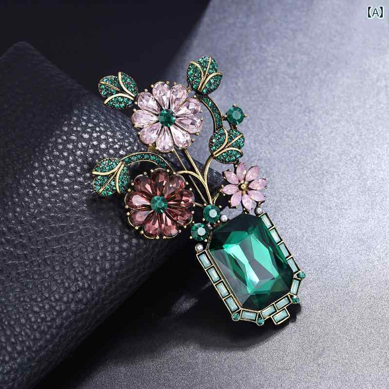 ブローチ レディース アクセサリー レトロ 花瓶 精巧 花瓶 アート コサージュ エレガント 衣装