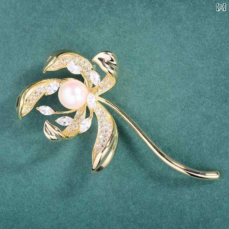 ブローチ レディース アクセサリー ファッション 軽量 涼しい 水仙 パール ジルコニウム ピン バックル 衣装 コサージュ