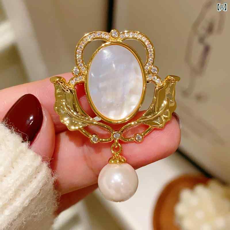 ブローチ レディース アクセサリー フレンチ レトロ 宮殿 風 シェル レース クラウン エレガント コサージュ コート ピン バックル