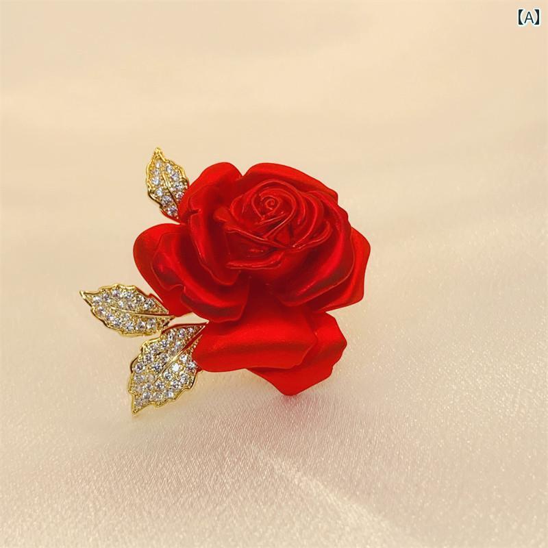 ブローチ レディース アクセサリー 中国 赤 バラ コサージュ ピン 精巧 スーツ ジャケット(4)