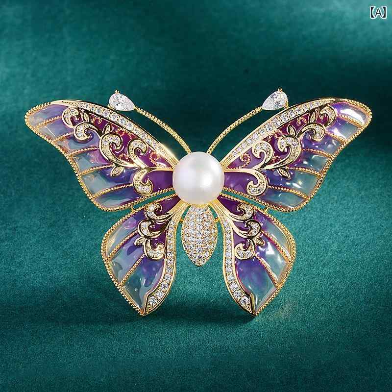 ブローチ レディース アクセサリー レトロ 昆虫 蝶 淡水 パール エレガント コサージュ コート