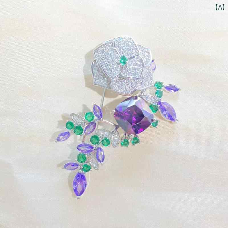 ブローチ レディース アクセサリー 重厚 銅 象嵌 ストーン エレガント 花柄 コート コサージュ エレガント ドレス