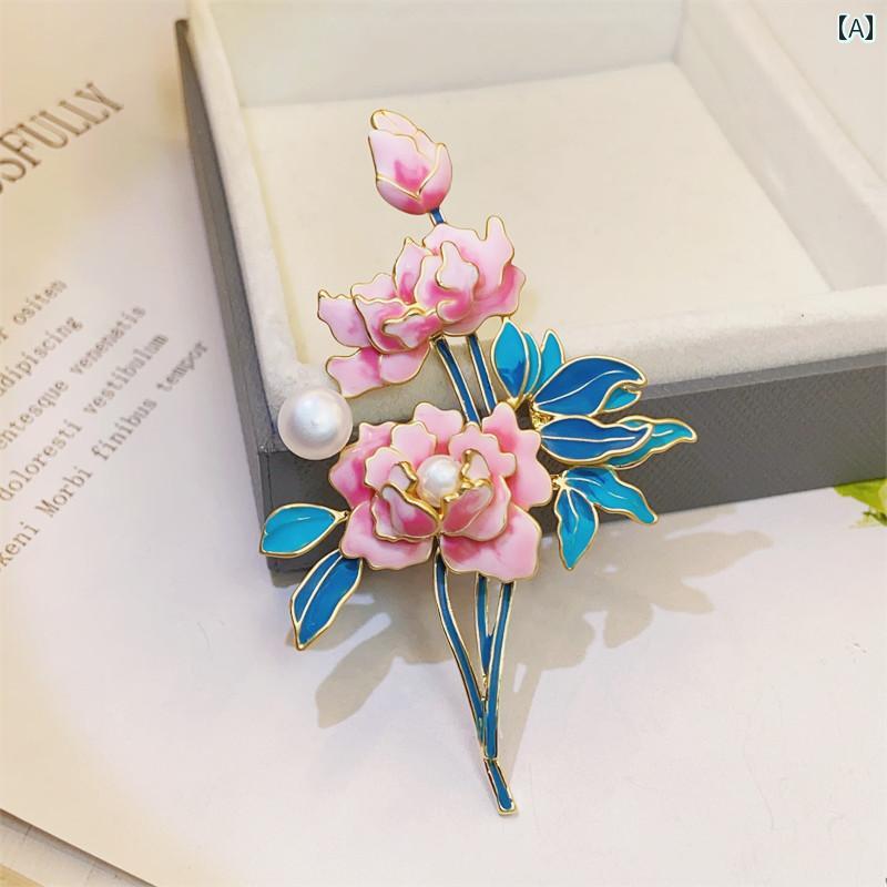 ブローチ レディース アクセサリー 牡丹 花 エナメル コート スーツ コサージュ ジュエリー