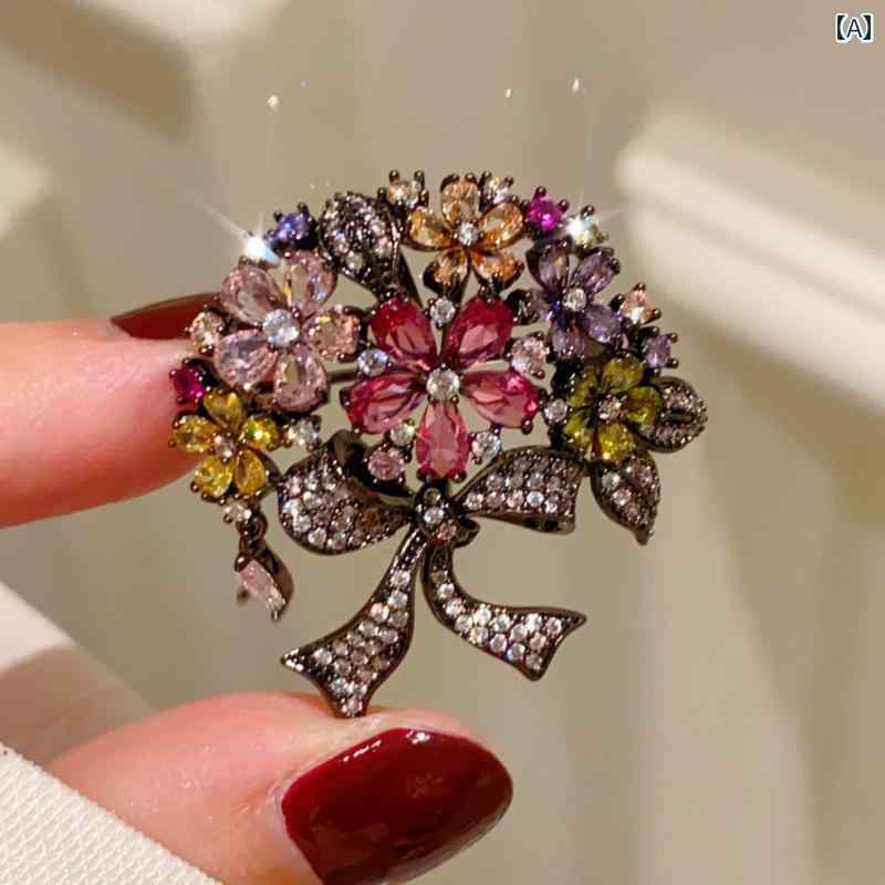 ブローチ レディース アクセサリー フレンチ ロマンティック 極上 ガン ブラック ブーケ フラワー エレガント コサージュ コート スーツ ピン