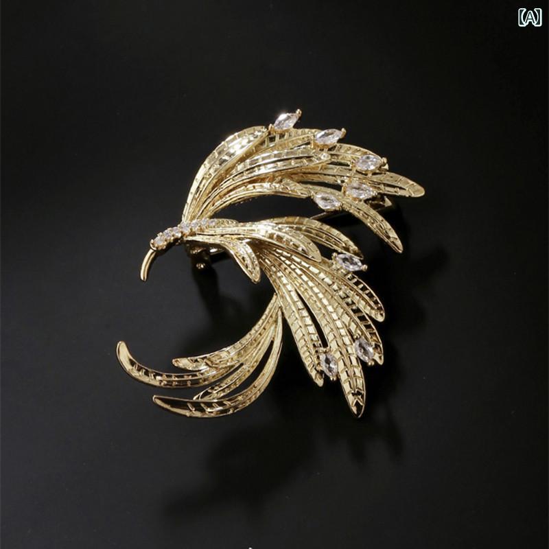 ブローチ レディース アクセサリー チャイナ風 金 メッキ 鳳凰 フェミニン スーツ コート コサージュ レトロ トレンド ジュエリー