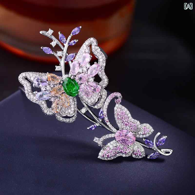 ブローチ レディース アクセサリー エレガント 花枝 蝶 ジルコニウム たっぷり 使 精巧 スーツ コート コサージュ