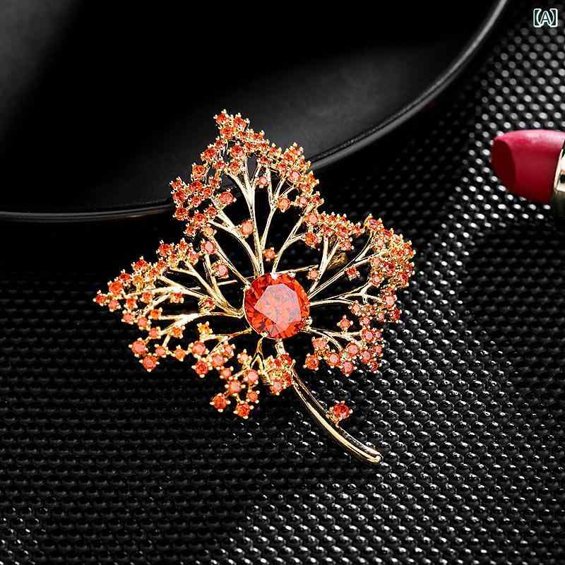 ブローチ レディース アクセサリー レッド カエデ 葉 ファッション コサージュ ボタン スーツ コート ピン