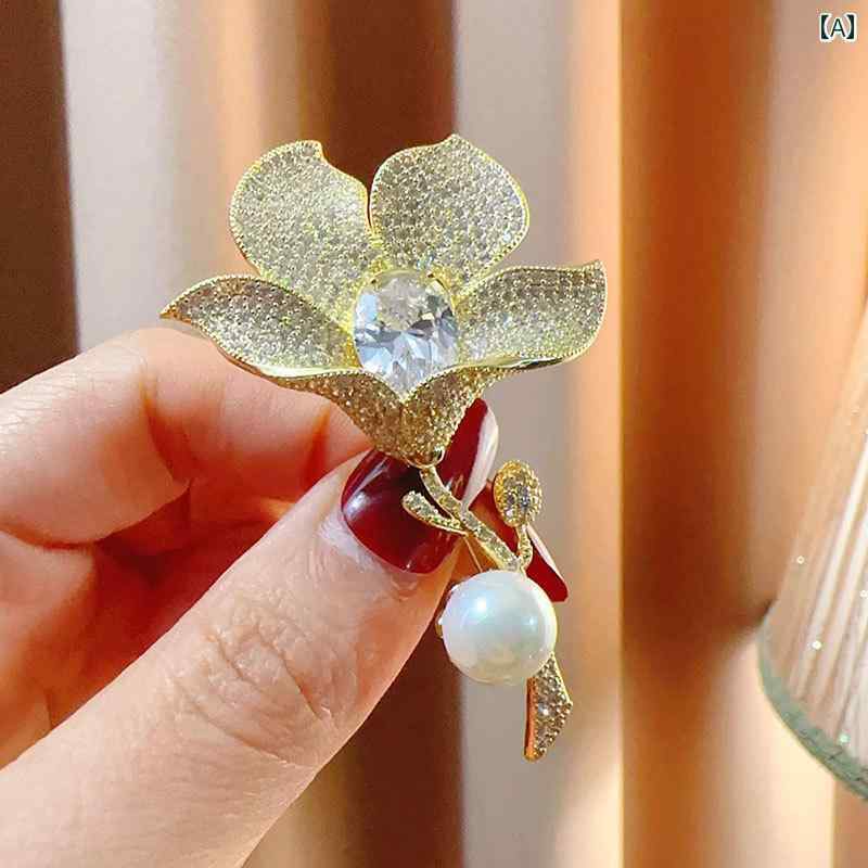 ブローチ レディース アクセサリー エレガント マグノリア ストーン 花柄 衣装 コサージュ ジュエリー ピン