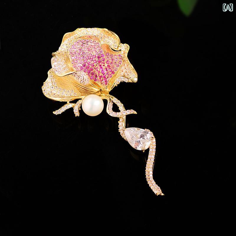 ブローチ レディース アクセサリー ローズ 象嵌 小さめ フレッシュ 銅 淡水 ピン バックル 服飾 品 コサージュ