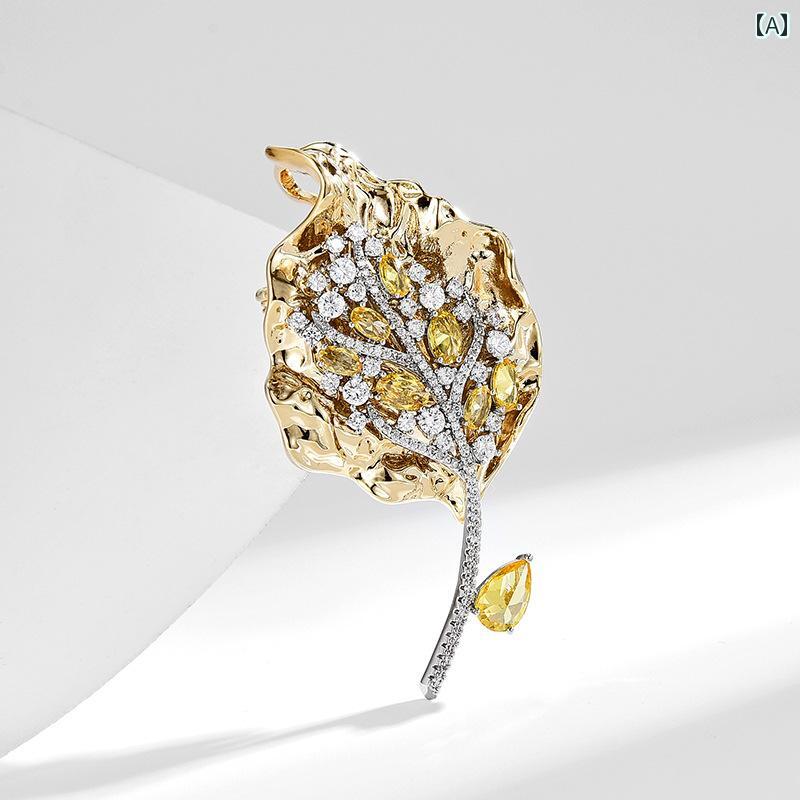 ブローチ レディース アクセサリー 散りばめられた リーフ レトロ ピン スーツ コート コサージュ ギフト(4)