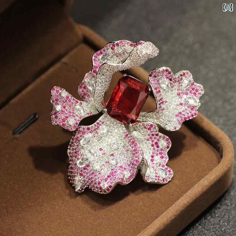 ブローチ レディース アクセサリー 銅 象嵌 ストーン アイリス コサージュ 露出 防止 ピン バックル ギフト(4)