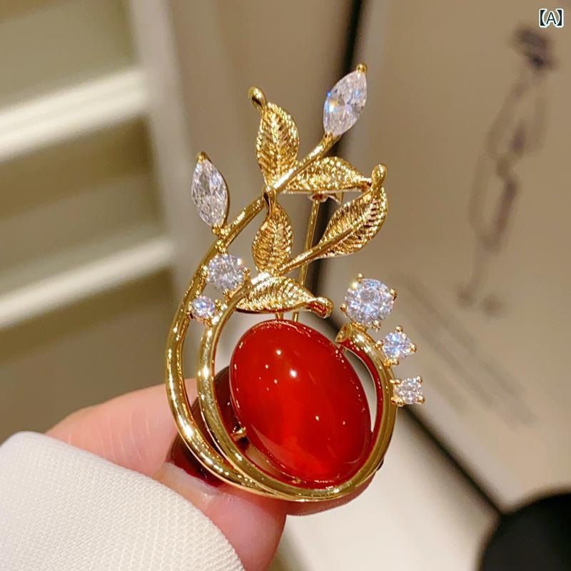 ブローチ レディース アクセサリー チャイナ風 レトロ 新年お祝い 赤 花輪 コサージュ エレガント チャイナ ジャケット ピン(4)