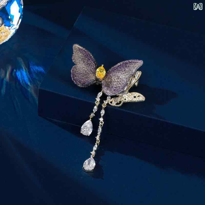 ブローチ レディース アクセサリー 母の日 ギフト 一緒に 飛ん 刺繍 タッセル 蝶 コート コサージュ