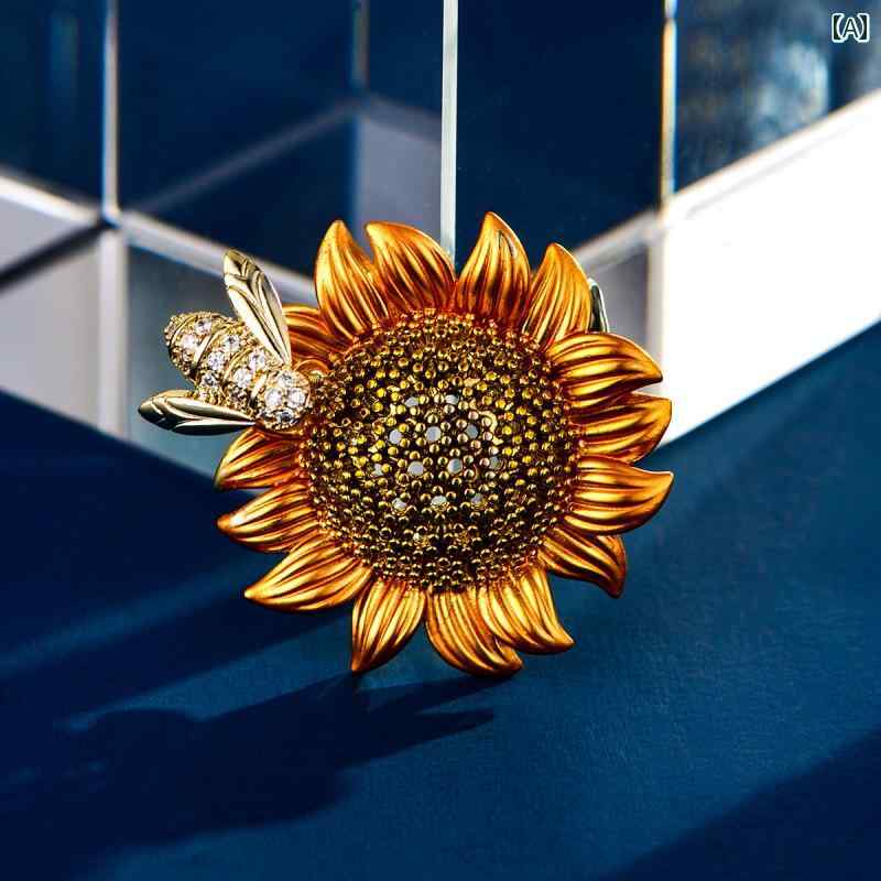 ブローチ レディース アクセサリー 母の日 ギフト 蜂 ひまわり 精巧 ピン 露出 防止 バックル スーツ トレンド