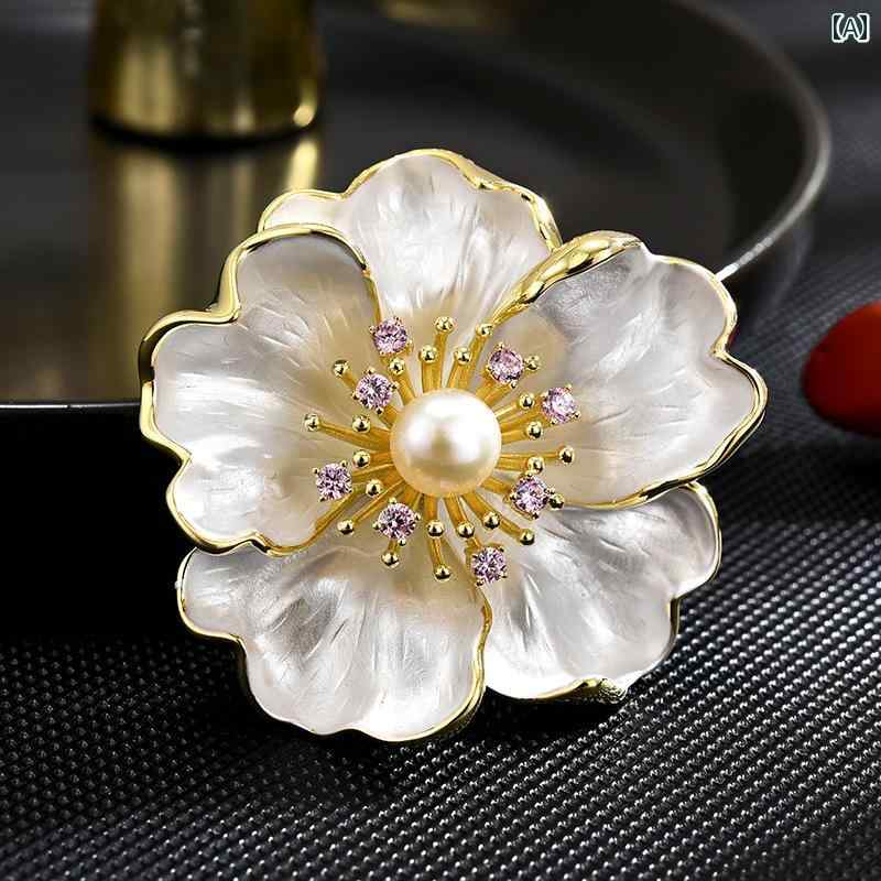 ブローチ レディース アクセサリー 母の日 ギフト 精巧 軽量 涼しい 贅沢 牡丹 花 淡水 コサージュ スーツ コート ピン ホリデー