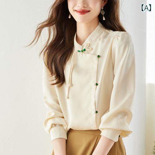 レディース ファッション おしゃれ 上品 チャイナ風 ボタン シフォンシャツ 秋服 長袖 トップス レディース ファッション おしゃれ 上品 チャイナ風 ボタン シフォンシャツ 秋服 長袖 トップス