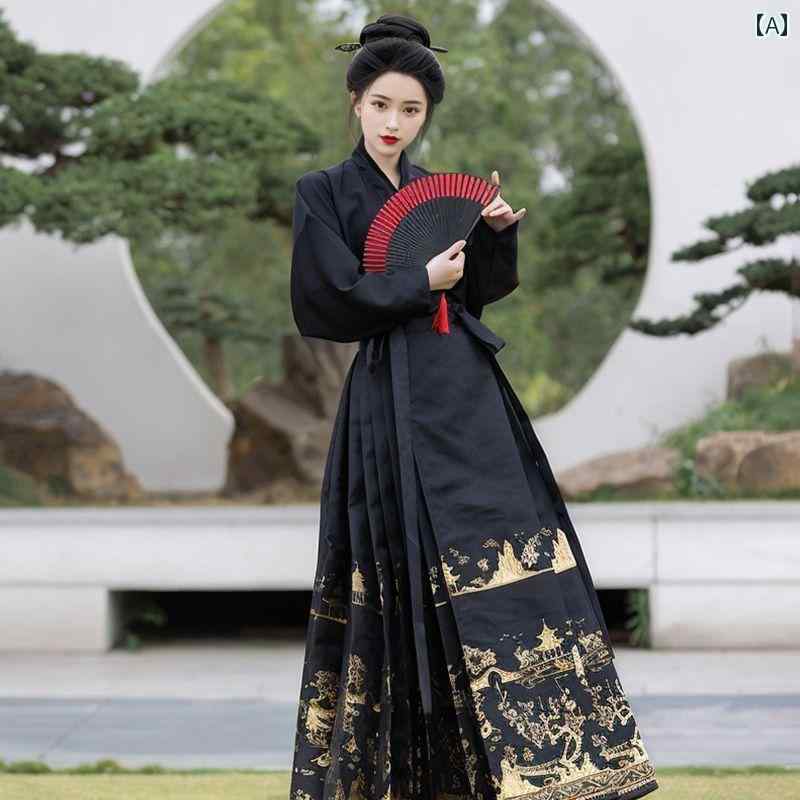 漢服 コスチューム レディース ファッション おしゃれ ステージ 撮影 舞台衣装 コスプレ 織 金 化粧 花 螺鈿 馬顔スカート チャイナ風 春夏 刺繍 明 系