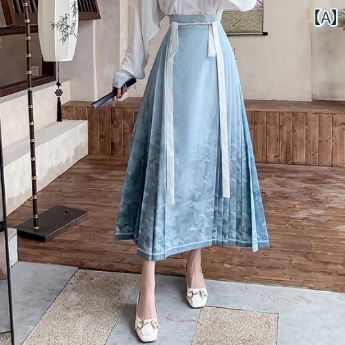 漢服 コスチューム レディース ファッション おしゃれ ステージ 撮影 舞台衣装 コスプレ チャイナ風 八分丈 馬顔スカート セットアップ 夏 服 着て 仕事