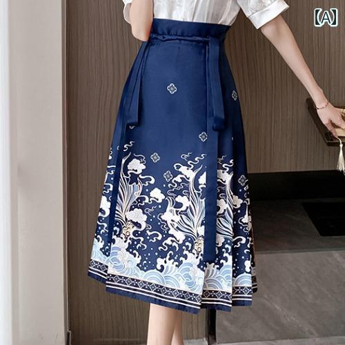 漢服 コスチューム レディース ファッション おしゃれ ステージ 撮影 舞台衣装 コスプレ チャイナ風 民族風 馬顔スカート 夏 服 セットアップ 着る