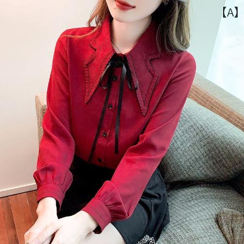 レディース トップス おしゃれ エレガント 通勤 オフィス カジュアル ファッション ベビー ドール 襟 シフォンシャツ 春 リボン