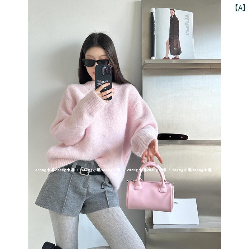 レディース ファッション おしゃれ カジュアル 普段使い 韓国 ピンク 優しい ソフト ワックス プルオー..