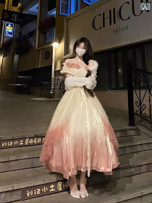 ロリータ ファッション コスプレ 衣装 コスチューム エレガント グラデーション ピンクローズ プリンセス ドレス ウェディングドレス メッシュ