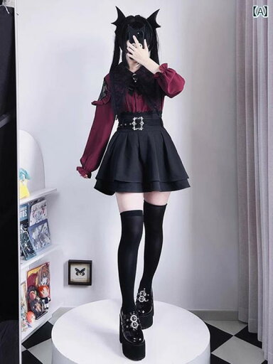 ロリータ ファッション コスプレ 衣装 コスチューム 地雷 風 少女 アコーディオン プリーツ 長袖 シャツ 肩ひも スカート レース ドレス ロリータ ファッション コスプレ 衣装 コスチューム 地雷 風 少女 アコーディオン プリーツ 長袖 シャツ 肩ひも スカート レース ドレス