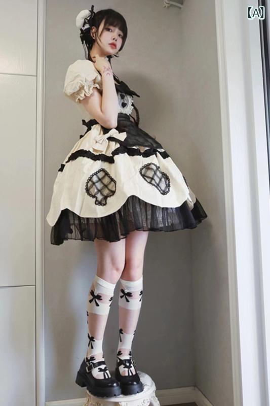 ロリータ ファッション コスプレ 衣装 コスチューム 甘くて かわいい リボン ホルターネック ドレス 春夏 愛 メッシュ ドレス プリンセス ドレス
