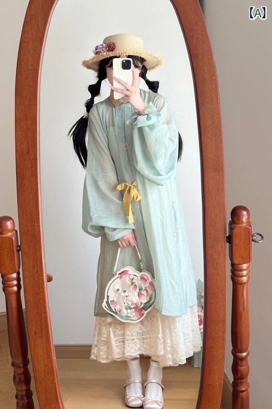 レディース ファッション おしゃれ 普段使い 明代 ストレート スリーブ ロング ガウン 春夏 普段使い 薄手 涼しい 涼しい