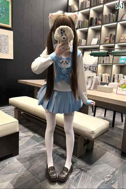 コスプレ 衣装 ロリータ レディース コスチューム パーティー 写真撮影 セーラー 服小 巴 青 白 JK 制服 学校 制服 大学 風 3つ 基本