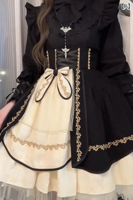 ロリータ ファッション コスプレ 衣装 コスチューム 黒白 かわいい ドレス リボン ドレス チュチュ スカート 2 スカート シャツ スカート