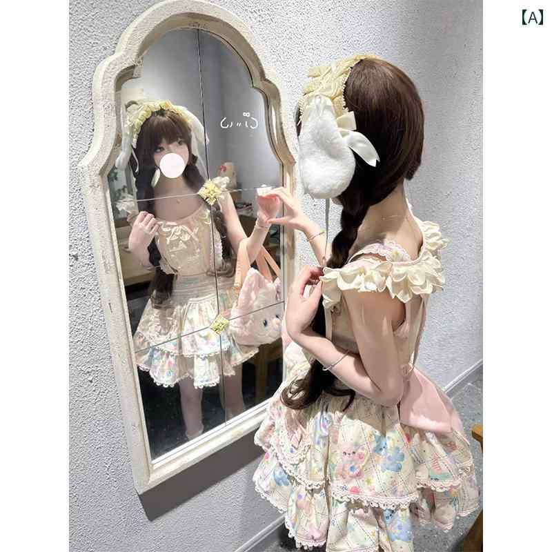 ロリータ ファッション コスプレ 衣装 コスチューム 大きめ リボン ストラップ チュチュ スカート スイ..