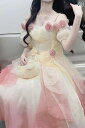 ドレス レディース 華やか パーティー 上品 エレガント グラデーション ピンクローズ 花嫁 スーパー フェアリー マーメイド カラー フェアリー メッシュ ロング スカート 春