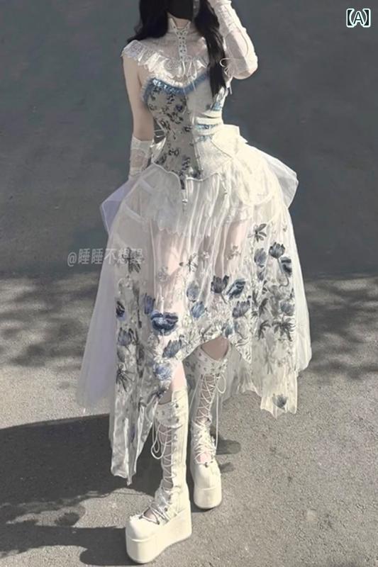 ロリータ ファッション コスプレ 衣装 コスチューム エレガント 重厚 ゴスロリ 地雷 地雷 レース コルセット 肩ひも ドレス プリンセス ドレス