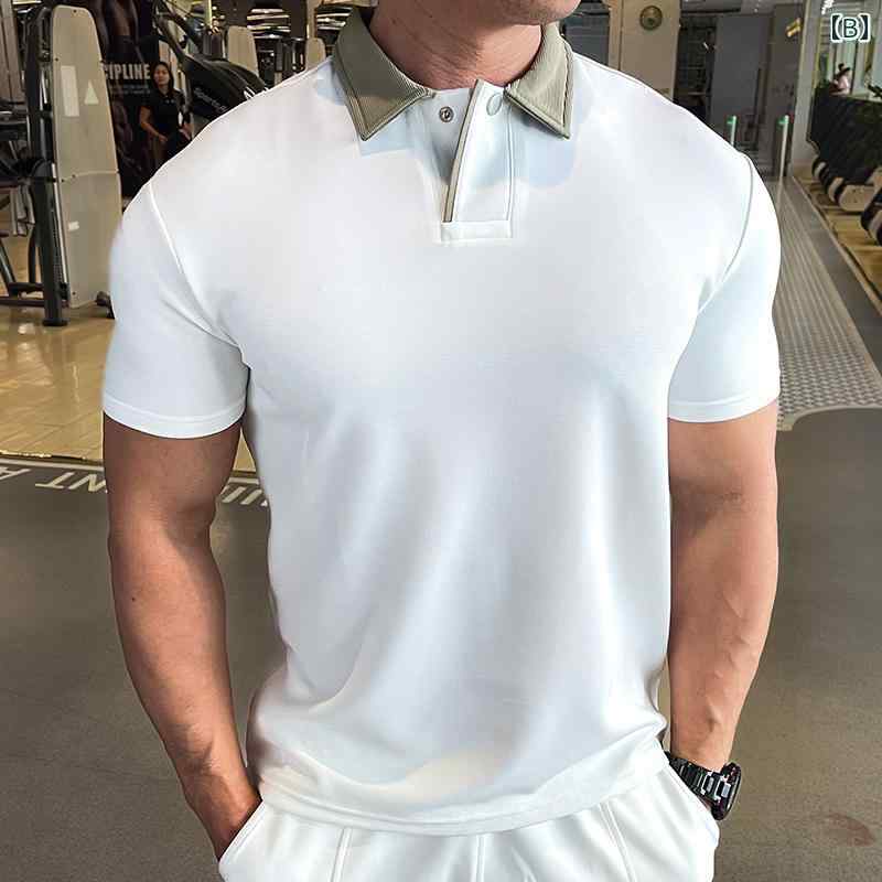 ポロシャツ メンズ 春夏 フィットネス 半袖 シャツ トレンド Tシャツ ファッション カラー